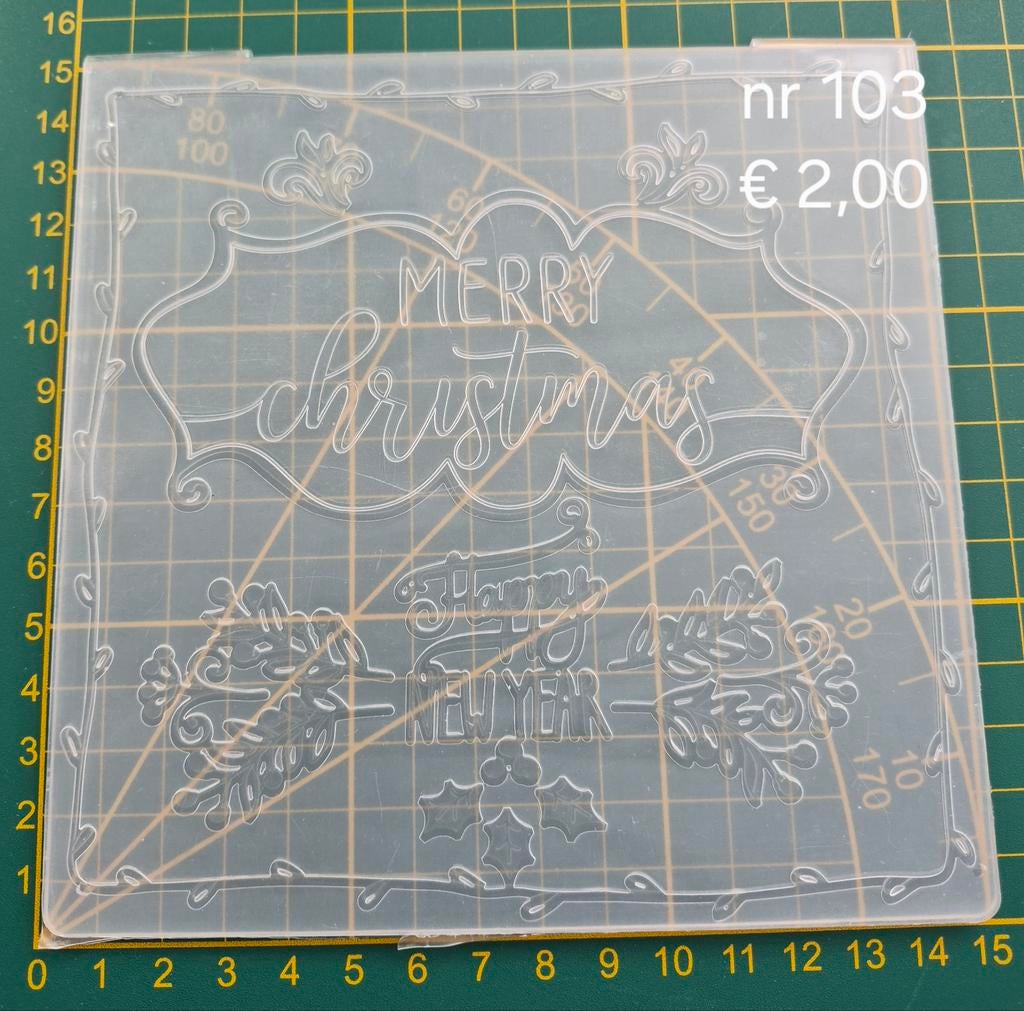 nr 103  Embossing mal Kerst & Nieuwjaar, Hobby en Vrije tijd, Stempelen, Gebruikt, Overige typen, Ophalen of Verzenden