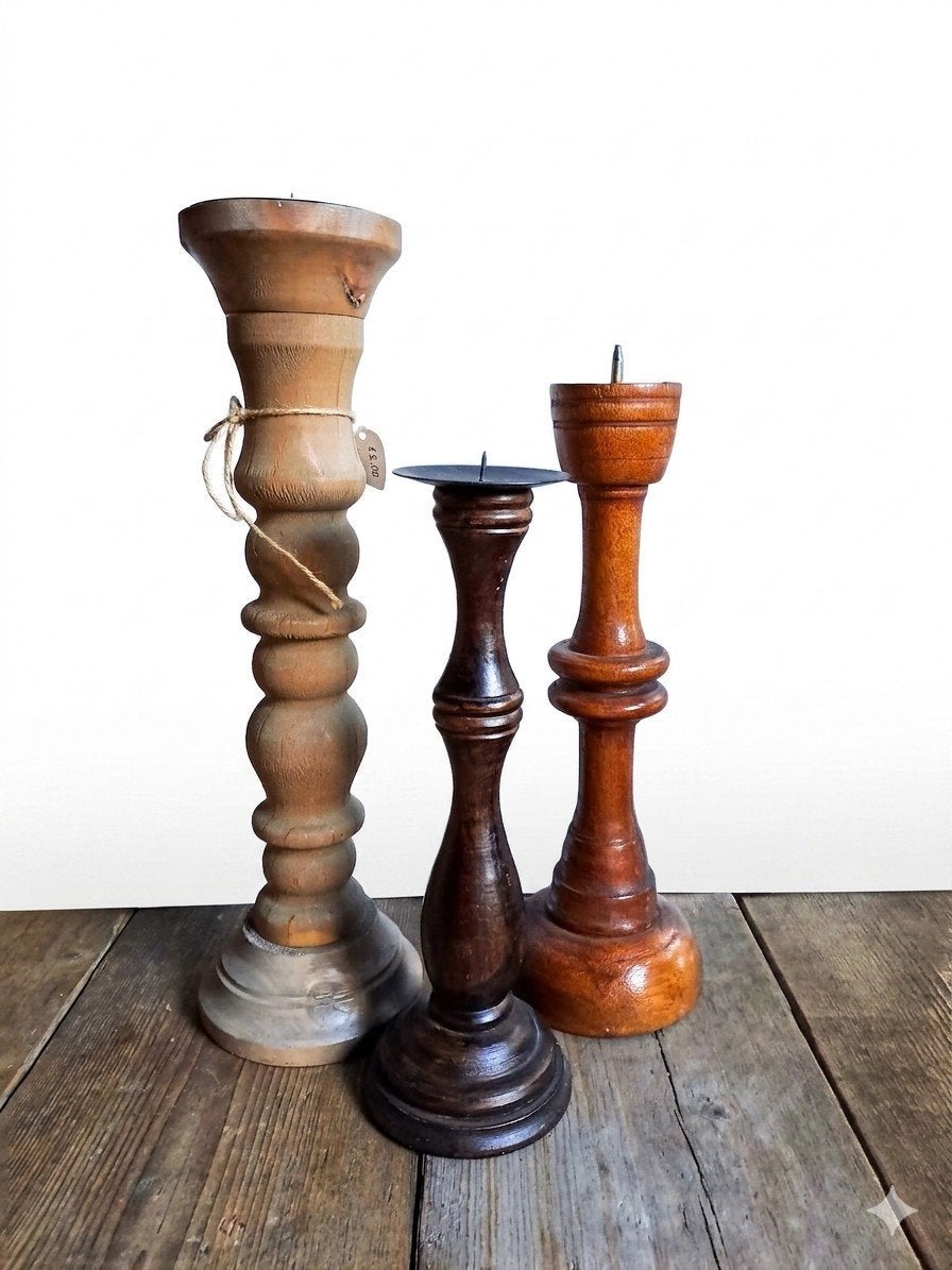 3 houten kandelaars. Kaarsenstandaard, Antiek en Kunst, Antiek | Kandelaars, Ophalen of Verzenden