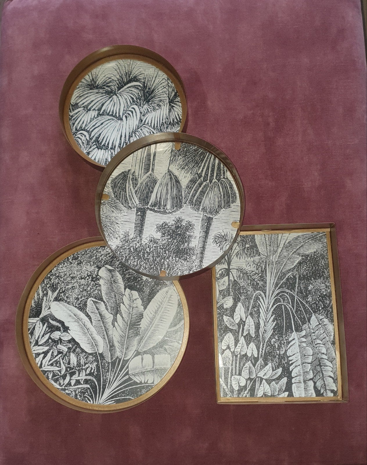 Set van 4 Botanische Wanddecoraties - Goud & Zwart/Wit, Metaal, Meerkleurig, Ophalen of Verzenden, Zo goed als nieuw