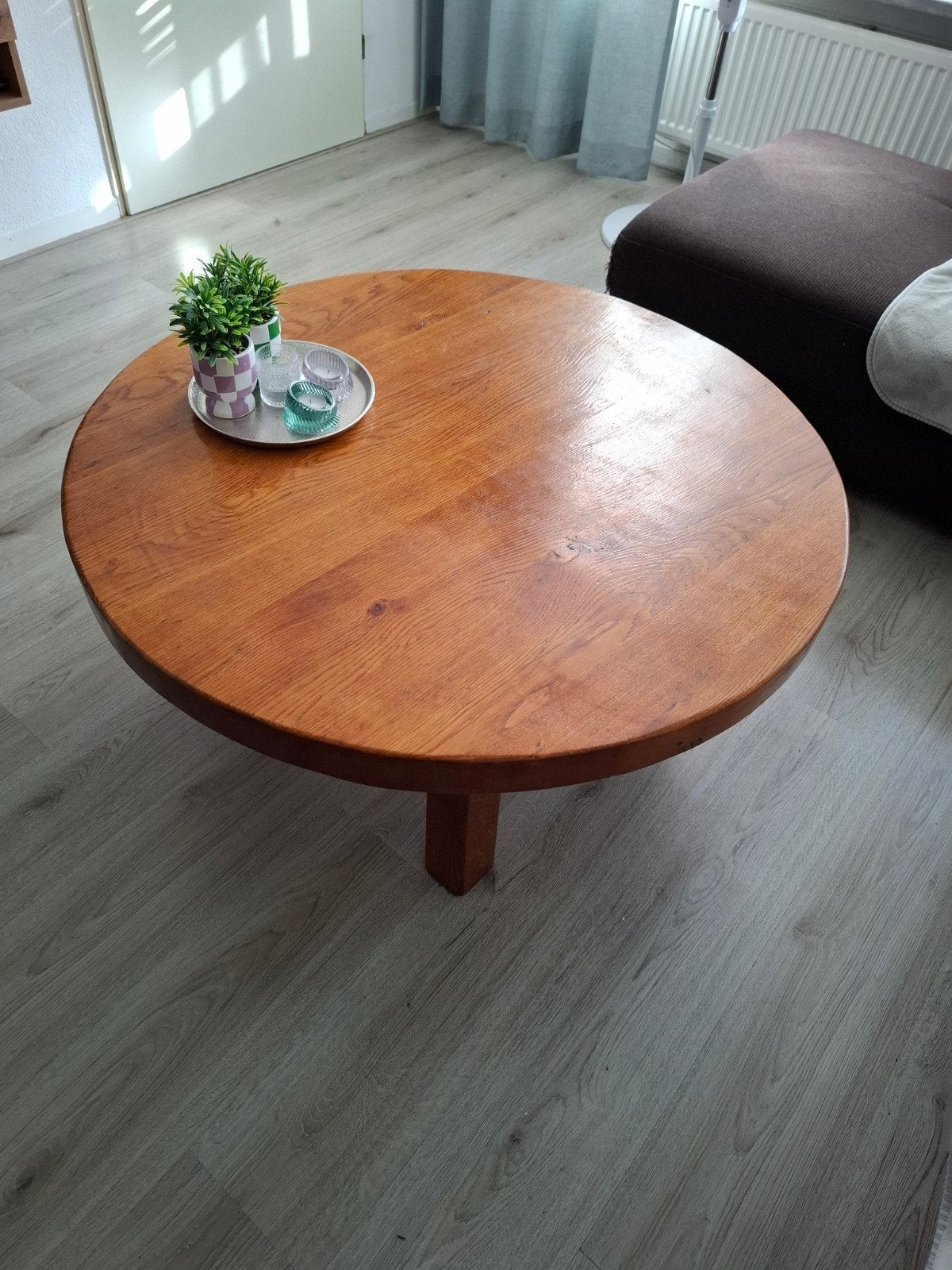 Ronde salontafel van eikenhout, doorsnee 100 cm, Huis en Inrichting, Gebruikt, 50 tot 100 cm, Eikenhout, Rond