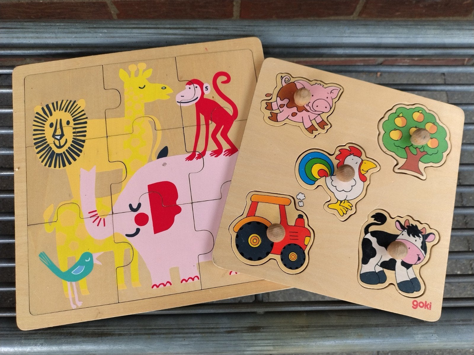 Houten puzzels voor kinderen - Boerderij en Dieren, 2 tot 4 jaar, Gebruikt, Ophalen of Verzenden, Van hout