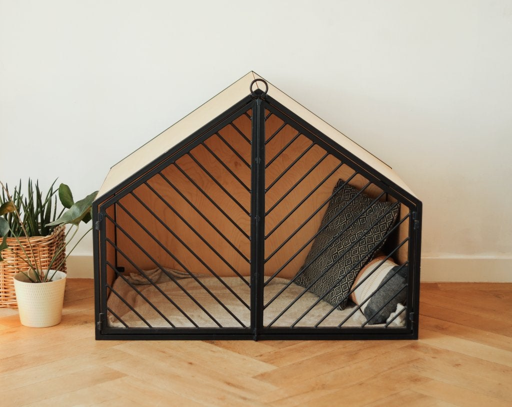 Design hondenbench, hondenhuis groot hout & staal ongebruikt, Dieren en Toebehoren, Ophalen, Zo goed als nieuw