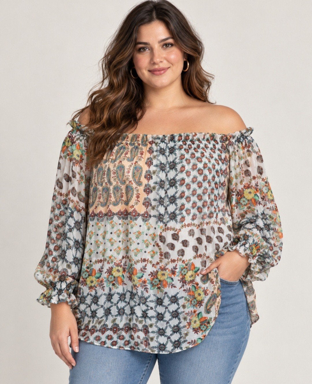BEAURIVAGE PARIS Off-shoulder blouse L/XL, Meerkleurig, Maat 42/44 (L), Zo goed als nieuw, BEAURIVAGE PARIS