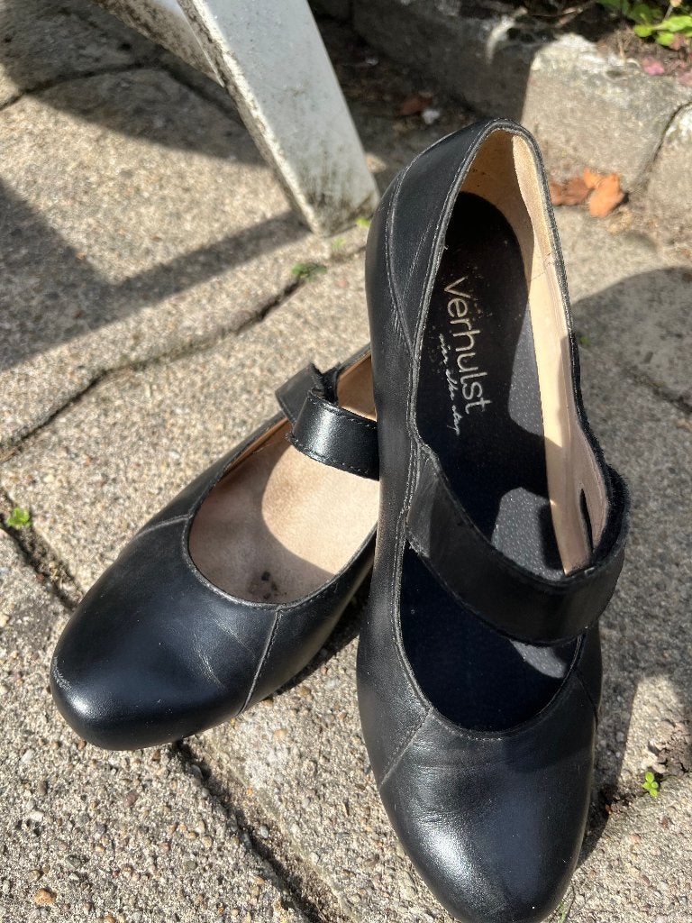 Comfortabele zwarte leren Verhulst bandschoenen / Mary Janes, Zwart, Overige typen, Verhulst, Ophalen of Verzenden