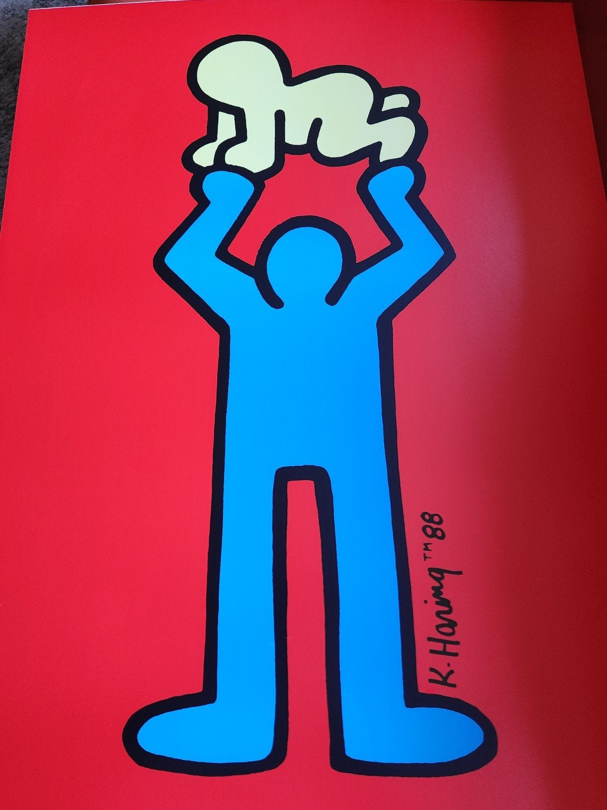 Originele Keith Haring Radiant Baby"Offset Litho 1991 groot, Antiek en Kunst, Ophalen, Papier/karton, Achter glas, Abstract