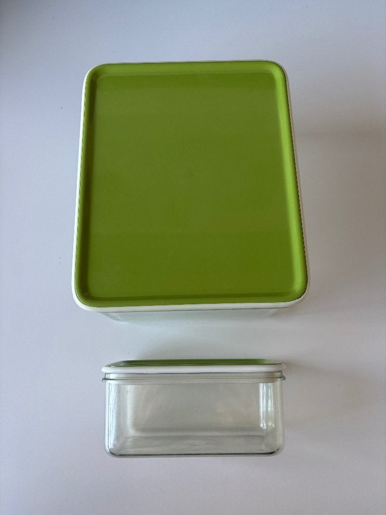 2 MEPAL plastic vershoudbakjes met groene deksel - Vintage, Ophalen of Verzenden, Gebruikt