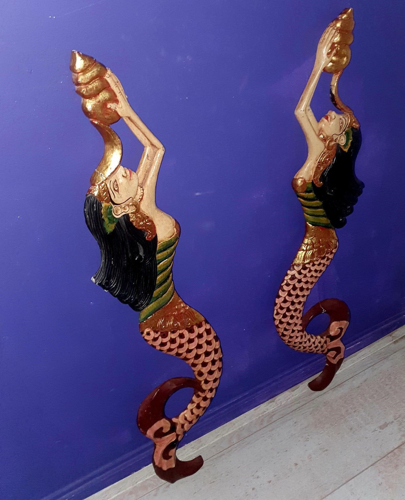 Wandpanelen Balinese zeemeerminnen twee voor €40,-, Ophalen, Handgemaakt, Wanddecoratie, Hout