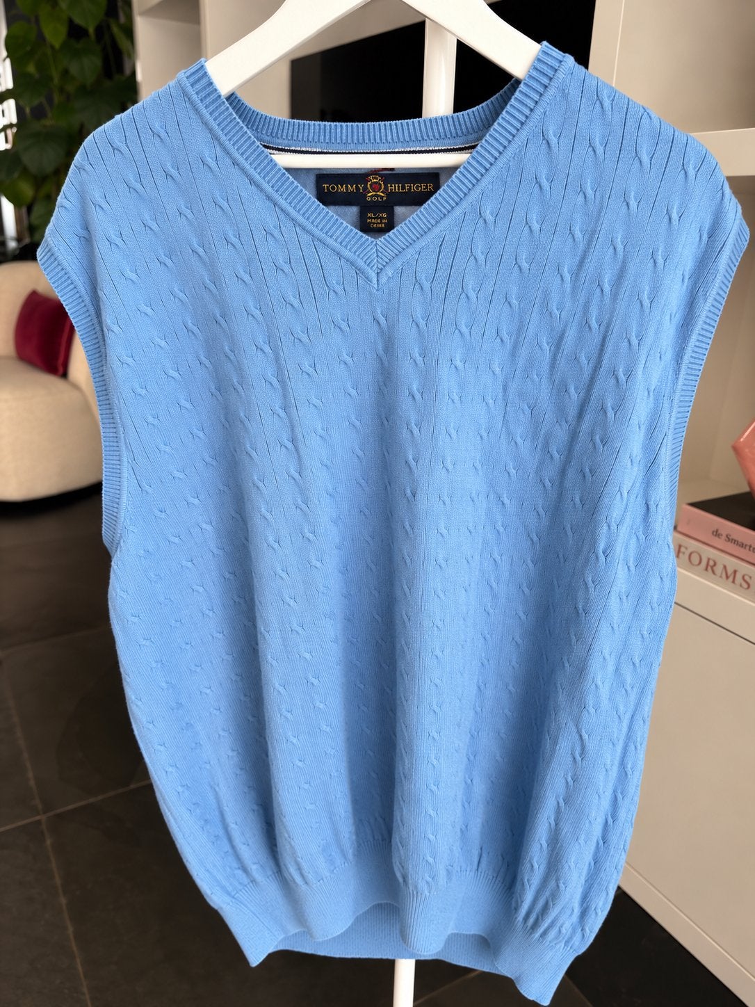 Tommy Hilfiger Golf Kabelgebreide Slipover XL/XG, Ophalen of Verzenden, Gedragen, Maat 56/58 (XL), Blauw