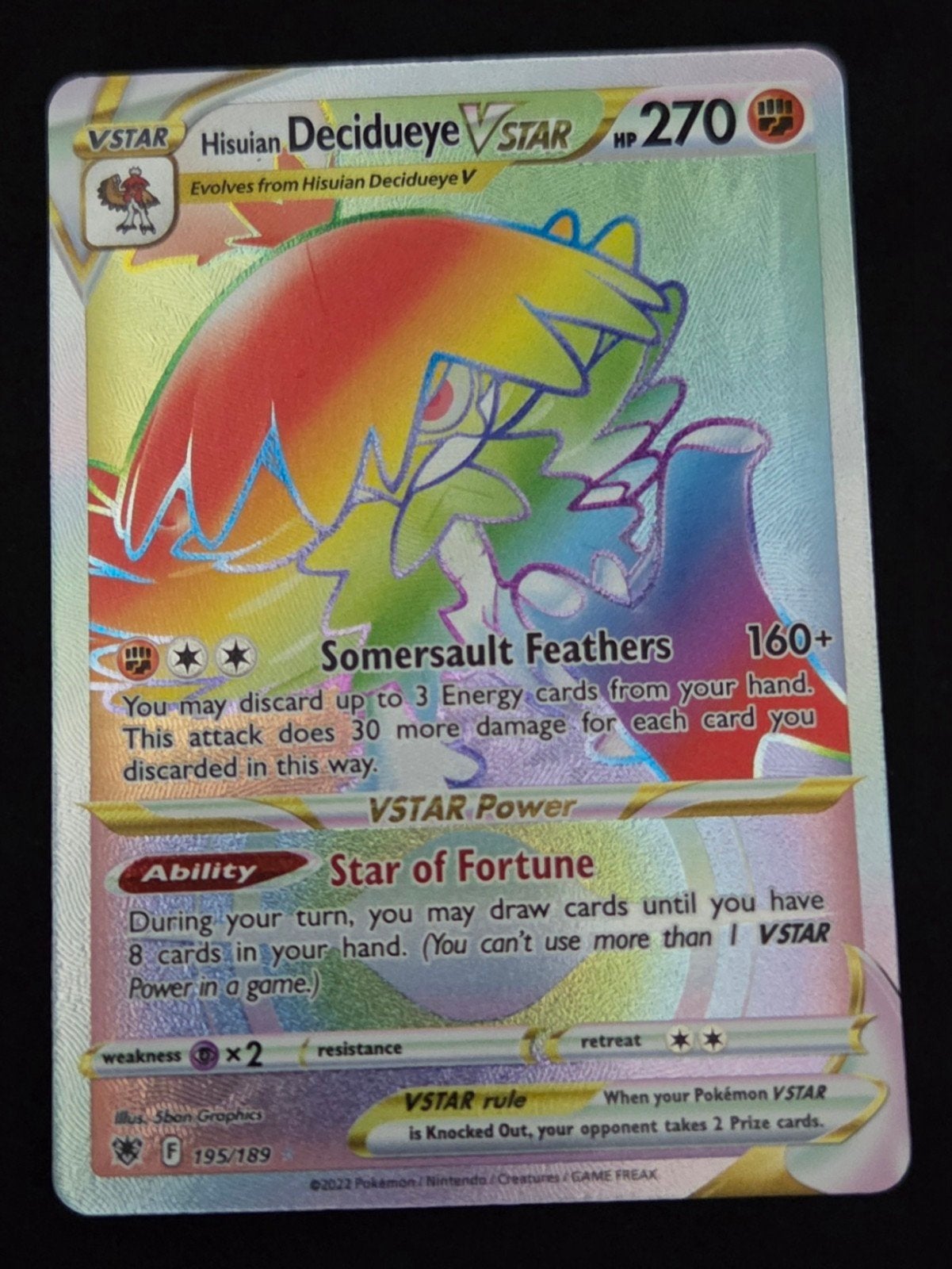 NM Hisuian Decidueye VSTAR Rainbow Rare Pokémon Kaart, Ophalen of Verzenden