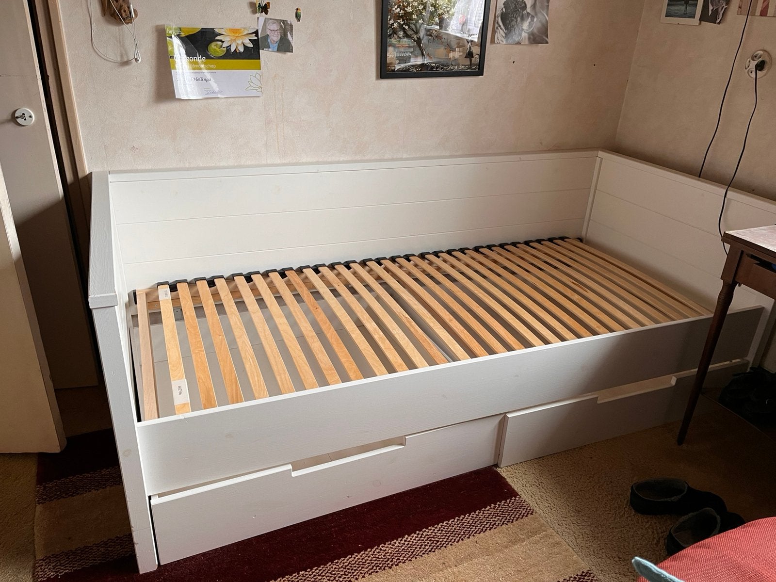 Bed, Ophalen, 90 cm, Eenpersoons, Wit