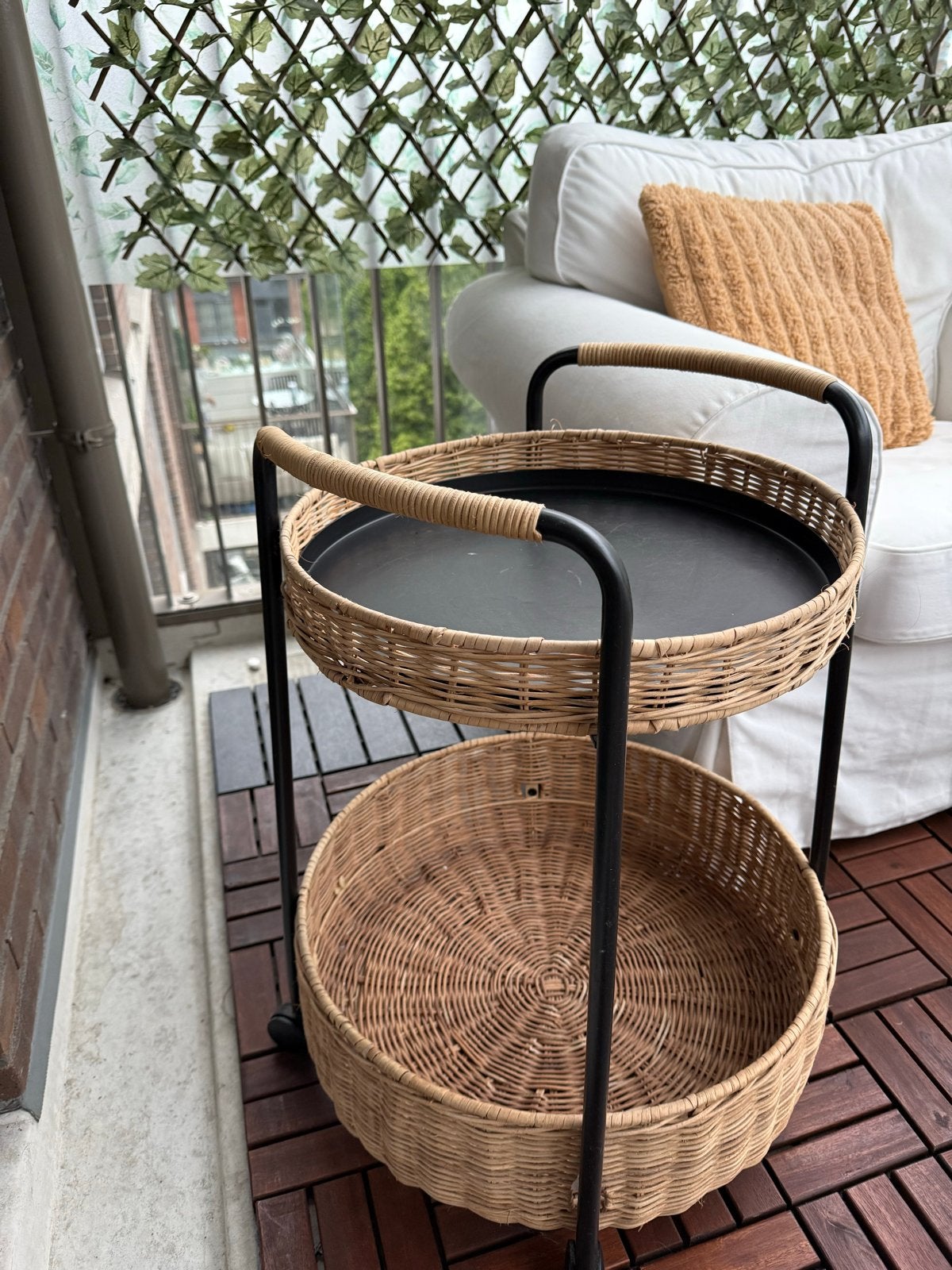 Rotan serveerwagen/trolley met 2 etages, Gebruikt, Boho, Ophalen of Verzenden, Natuurlijk materiaal