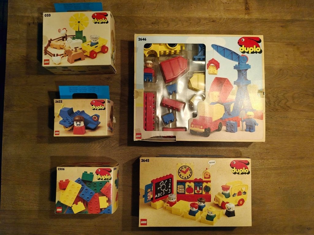5 oude vintage Lego Duplo sets in originele doos / zeldzaam, Gebruikt, Overige thema's, Ophalen of Verzenden, Meerdere sets