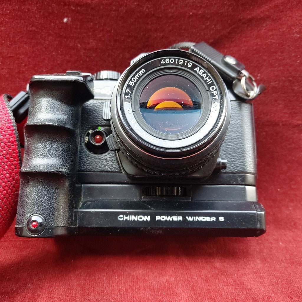 camera Chinon CE 4  met winder Pentax obj 1.7   50mm, Ophalen of Verzenden, Gebruikt, Spiegelreflex, Overige Merken