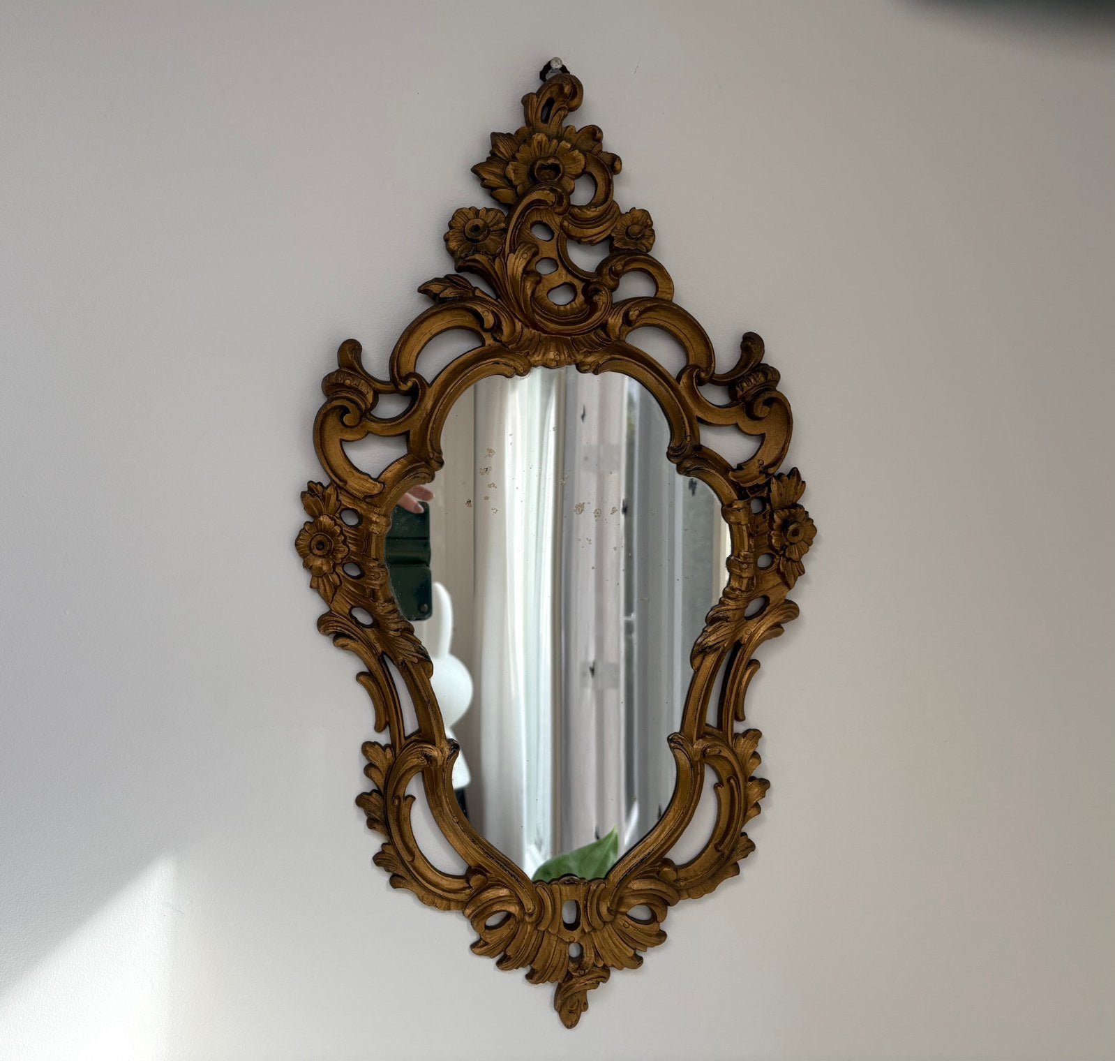 Prachtige vintage goudkleurige spiegel, Ophalen of Verzenden, Rechthoekig, Minder dan 50 cm