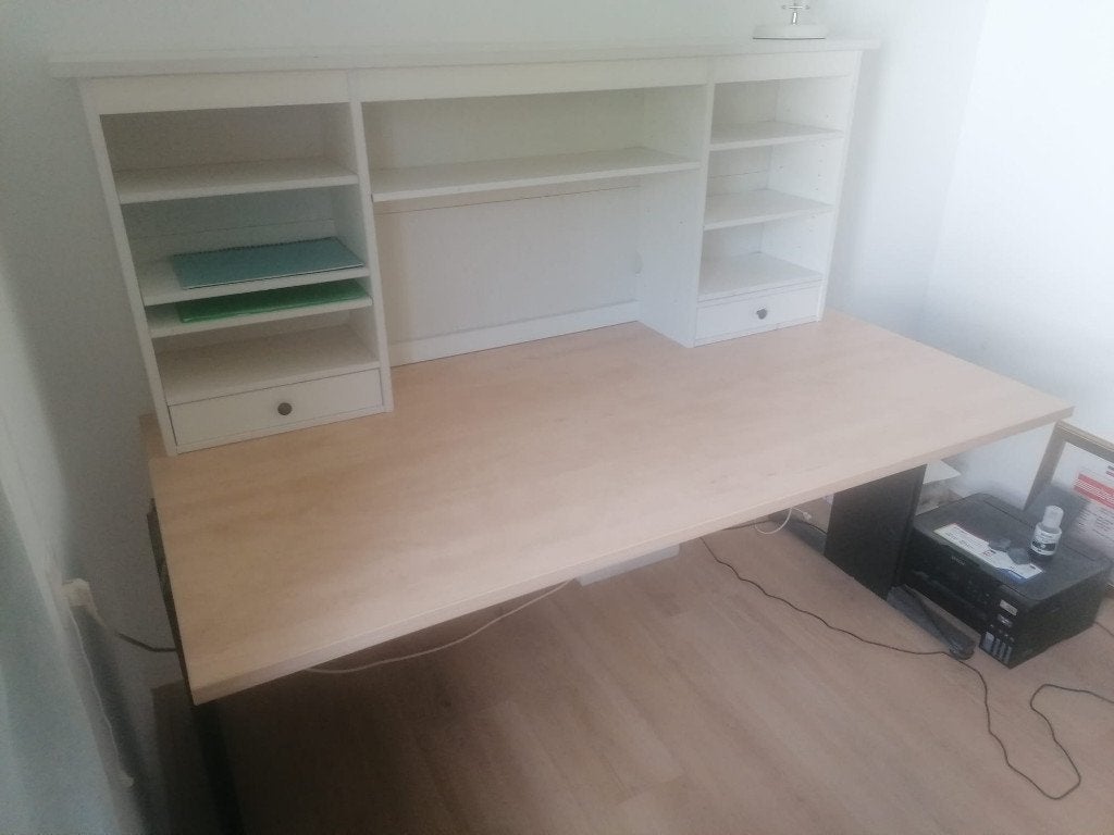 In hoogte verstelbaar bureau. Kleur licht eiken, Huis en Inrichting, Bureaus, Ophalen, Zit-sta bureau, 160 cm, In hoogte verstelbaar