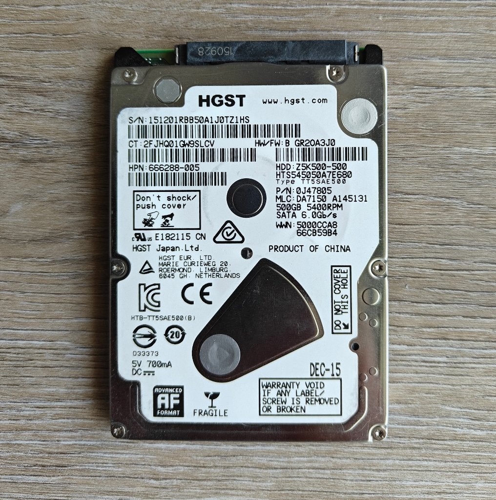 HGST 500GB 2.5" SATA HDD, Intern, Gebruikt, Ophalen of Verzenden, 500 GB