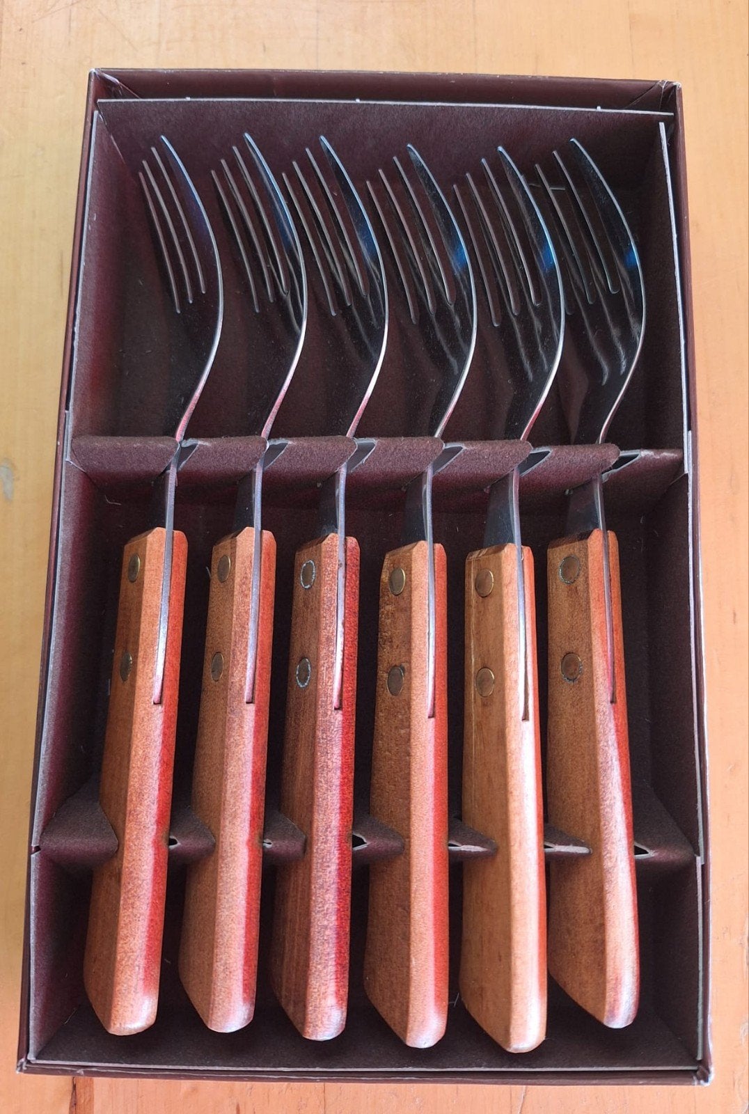 6 vintage retro vorken, gebaksvorkjes in originele doos, Ophalen of Verzenden, Overige typen