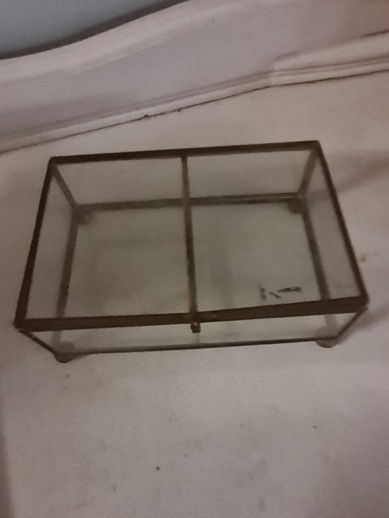 Vintage opberg doosje sierraden kistje glas met koper, Antiek en Kunst, Ophalen of Verzenden