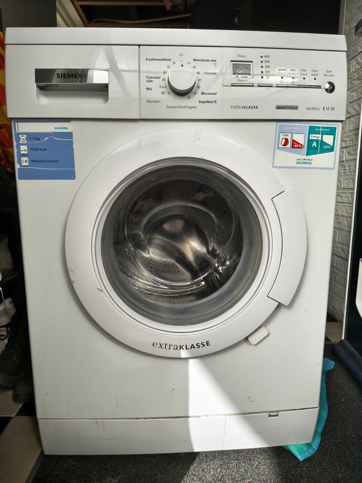 Siemens WM14E392NL extraKlasse wasmachine, Ophalen, Gebruikt, Voorlader, Energieklasse A of zuiniger
