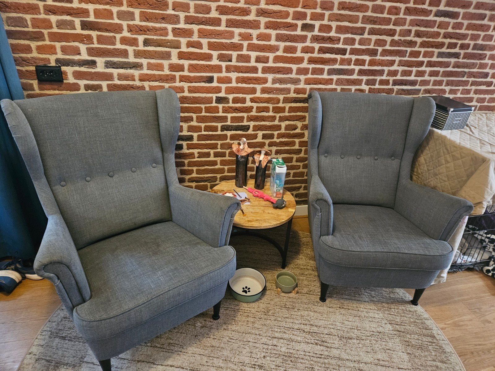 2x IKEA Strandmon oorfauteuils - grijs, Huis en Inrichting, Ophalen, Gebruikt, Stof