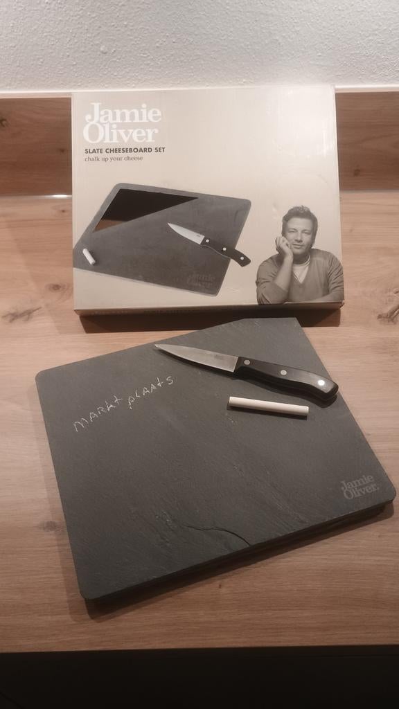 Leisteen kaasplank met mes en afwasbaar krijt (Jamie Oliver), Ophalen of Verzenden, Zo goed als nieuw
