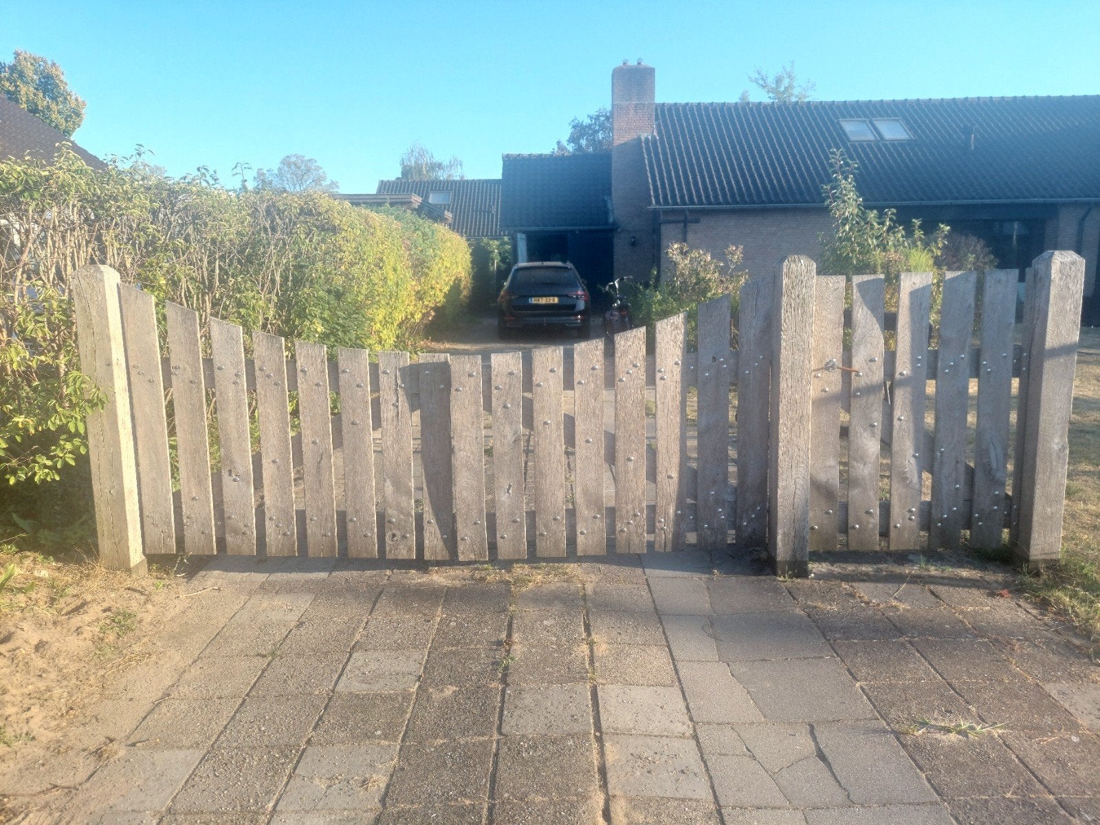 Robuust houten tuinhek met poort, Ophalen, Met poort, Gebruikt, Tuinhek