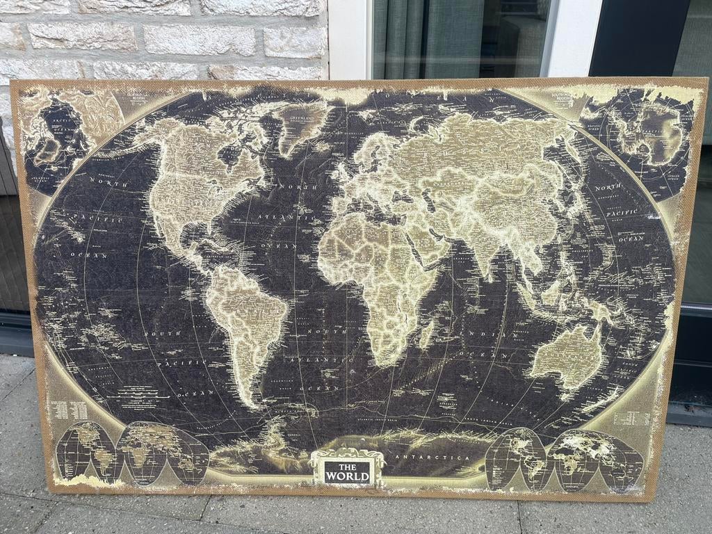 Wereldkaart jute, Ophalen, 100 tot 125 cm, Schilderij