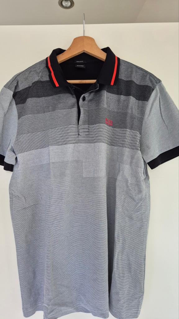 ZGAN! HUGO BOSS GRIJS ZWART POLO MT L, Kleding | Heren, Maat 52/54 (L), Zwart, Ophalen of Verzenden, Zo goed als nieuw