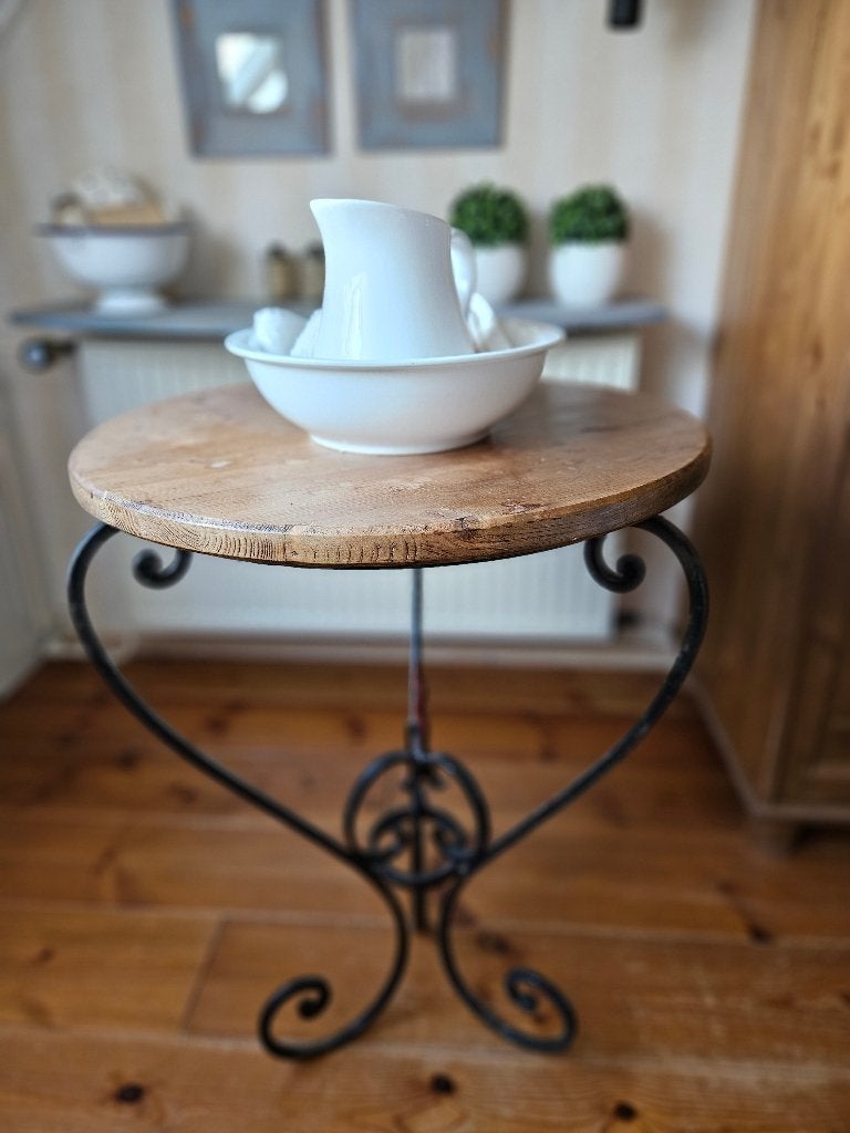 Rond tafeltje met smeedijzer frame, Antiek en Kunst, Ophalen