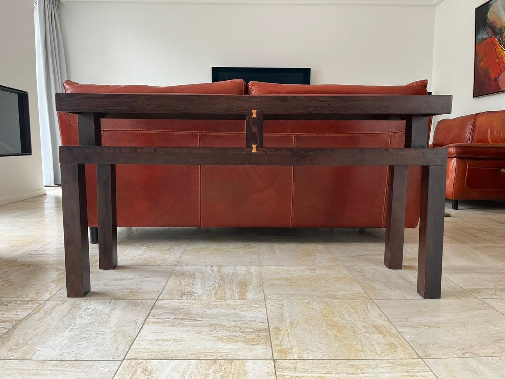 Massief houten sidetable – donker hout – 140 cm, Ophalen, Gebruikt, 100 tot 150 cm, 25 tot 50 cm
