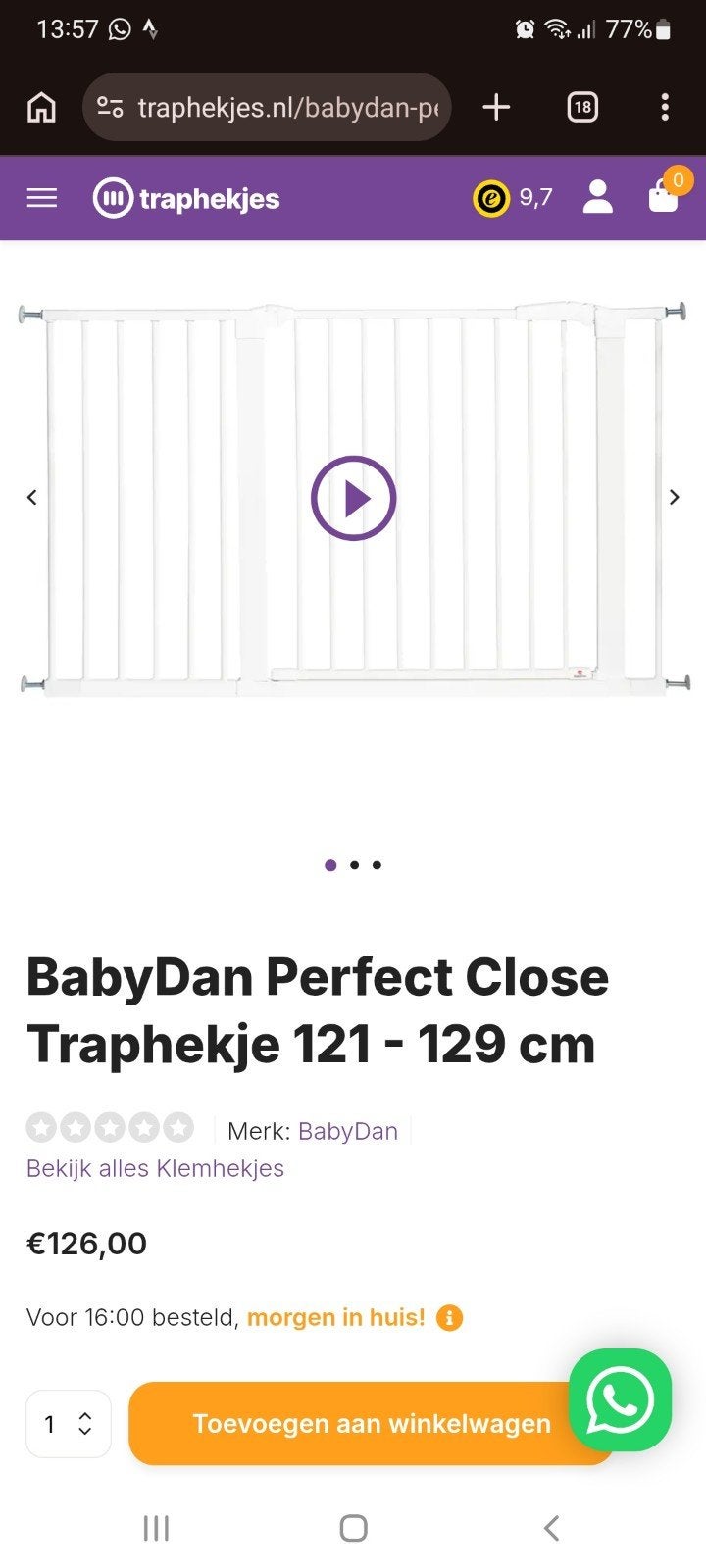 BabyDan Perfect Close Traphekje 121-129 cm, Ophalen, Zo goed als nieuw, Metaal of IJzer, 115 cm of meer