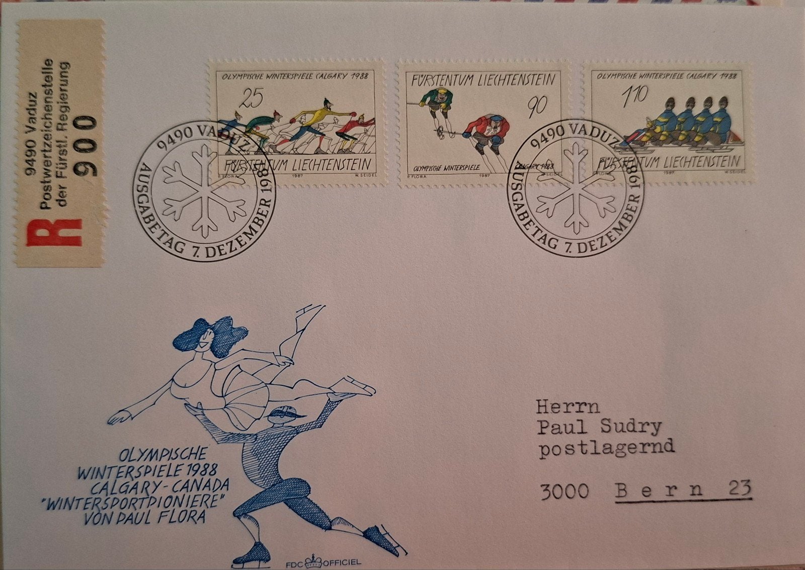 Olympische Spelen 1976 en 1988. Liechtenstein. Aangetekend, Verzenden, Sport