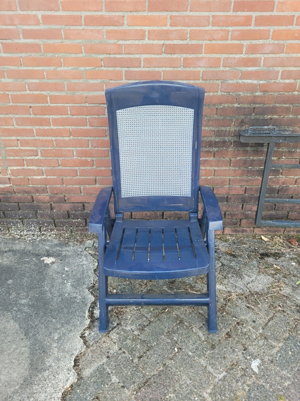 Blauwe tuinstoel, verstelbaar en stapelbaar, Tuin en Terras, Tuinstoelen, Ophalen, Gebruikt, Kunststof, Verstelbaar