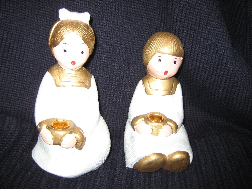 2 engel-kandelaars, Ophalen of Verzenden, Zo goed als nieuw, Kandelaar
