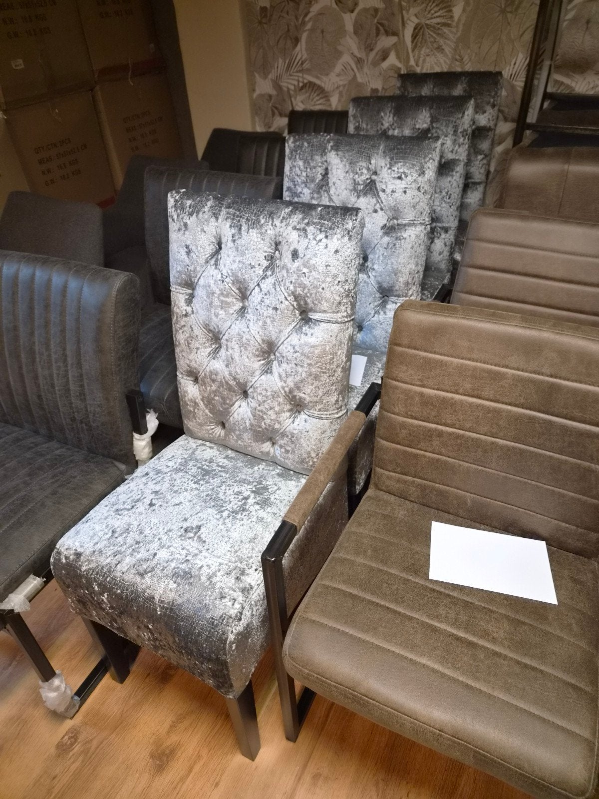 4x landelijke eetkamerstoel croco velvet stof, Ophalen, Nieuw, Landelijk, Vier