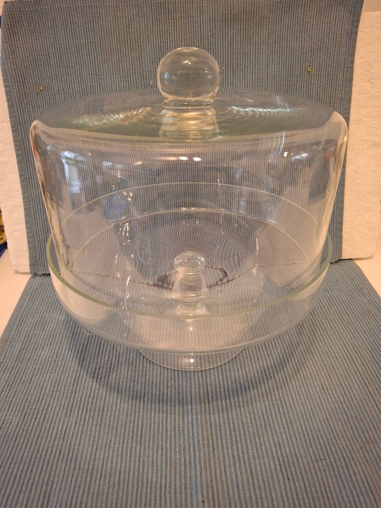 Glazen taartplateau met mooi gevormde stolp, Huis en Inrichting, Woonaccessoires | Etagères, Zo goed als nieuw, Ophalen of Verzenden