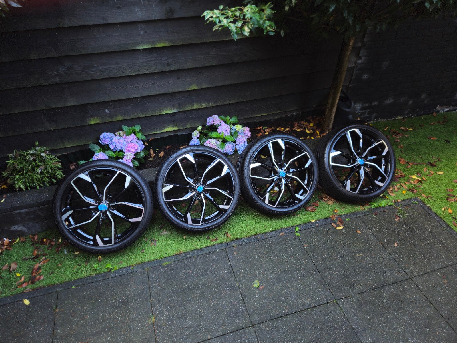 19" 5x114.3 velgen met nieuwe Hankook banden + TPMS, Banden en Velgen, Ophalen, 19 inch, Zomerbanden