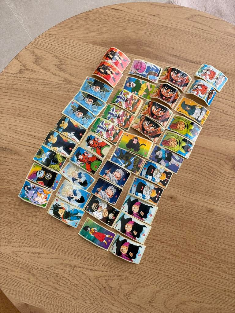 Dragon Ball Z vintage stickers Dunkin 31 stuks - veel dubbel, Ophalen of Verzenden, Gebruikt, Stickers en Plaatjes