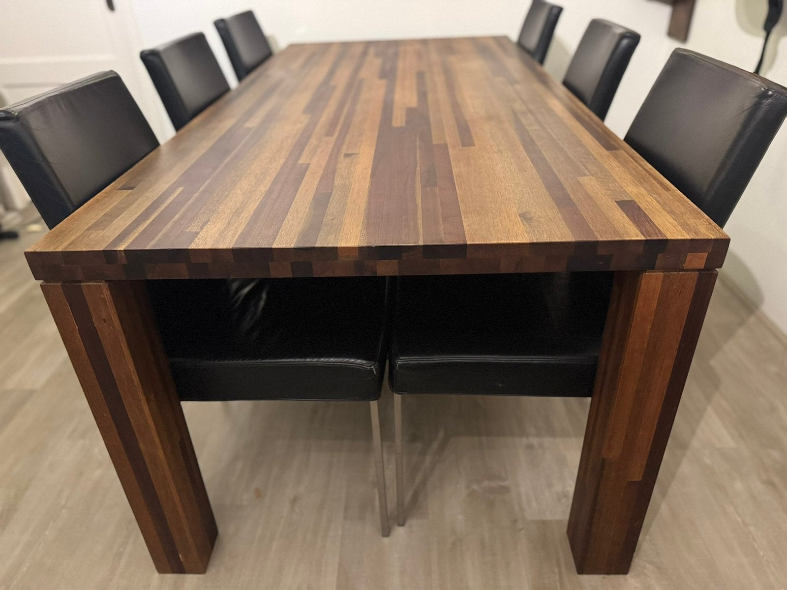 Houten Eettafel inclusief 6 stoelen., Ophalen, Gebruikt, 200 cm of meer, 50 tot 100 cm