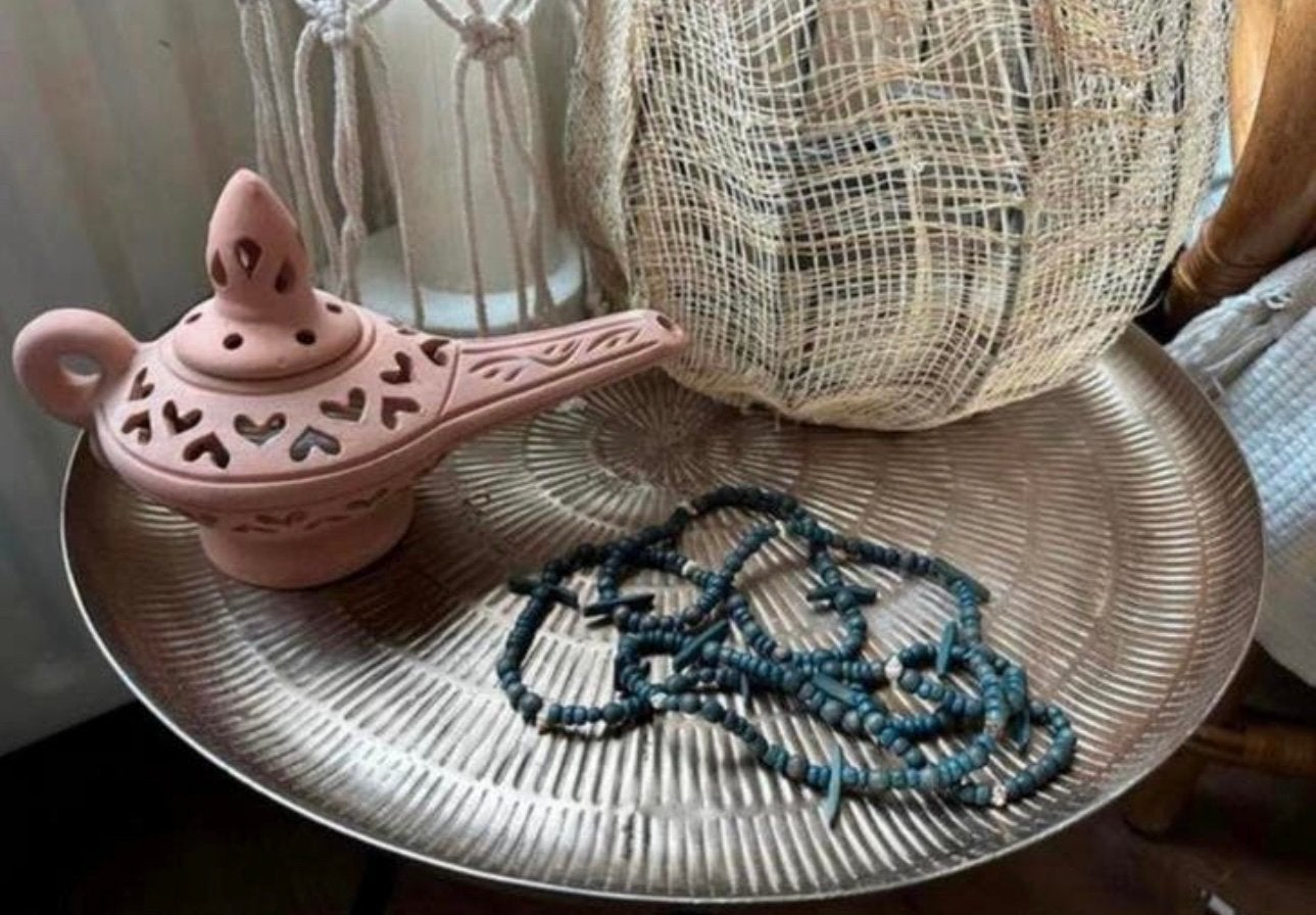 Lange kralen ketting met schelpen - blauw/groen, Ophalen of Verzenden