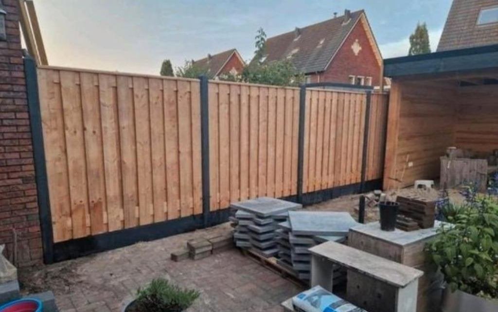 hout betonschutting schutting inclusief plaatsing Douglas, Tuin en Terras, Tuinhekken en Hekwerk, Met poort, Overige typen, Nieuw