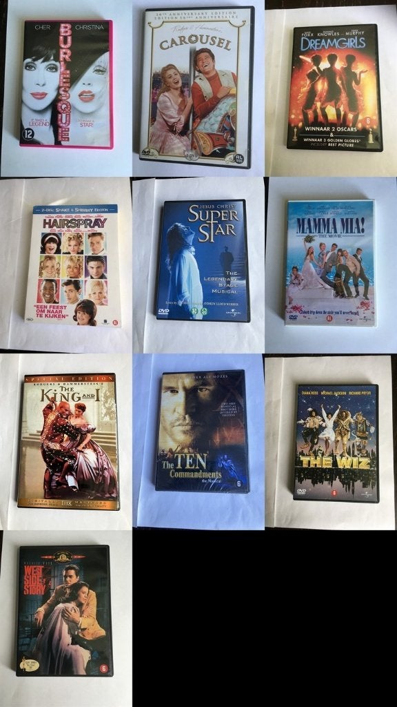 musical theater muziek dans 10 stuks dvd OOK PER STUK, Alle leeftijden, Ophalen of Verzenden, Zo goed als nieuw