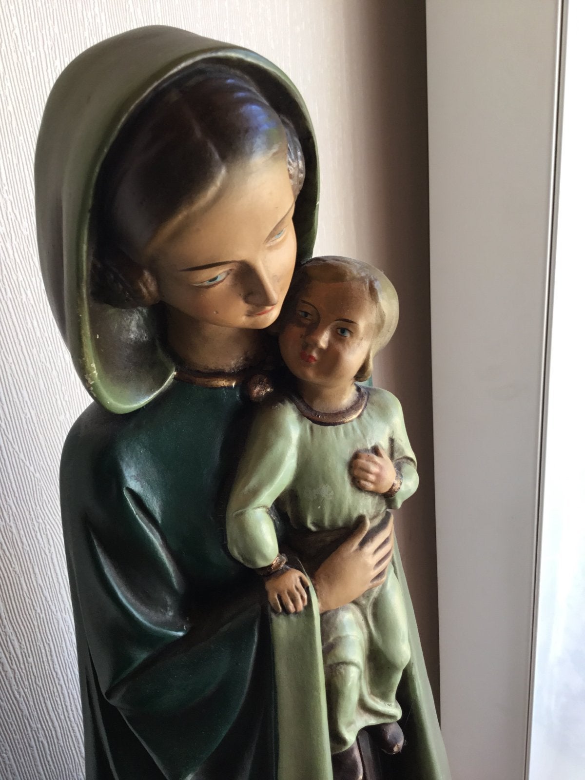 Prachtige Madonna met kind, 53 cm, gaaf, Steen of Keramiek, Beeld, Beschilderd, Meerkleurig