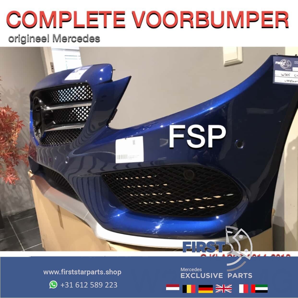 W205 C43 AMG VOORBUMPER COMPLEET BLAUW Mercedes C Klasse 201, Gebruikt, -, Voor, Ophalen of Verzenden