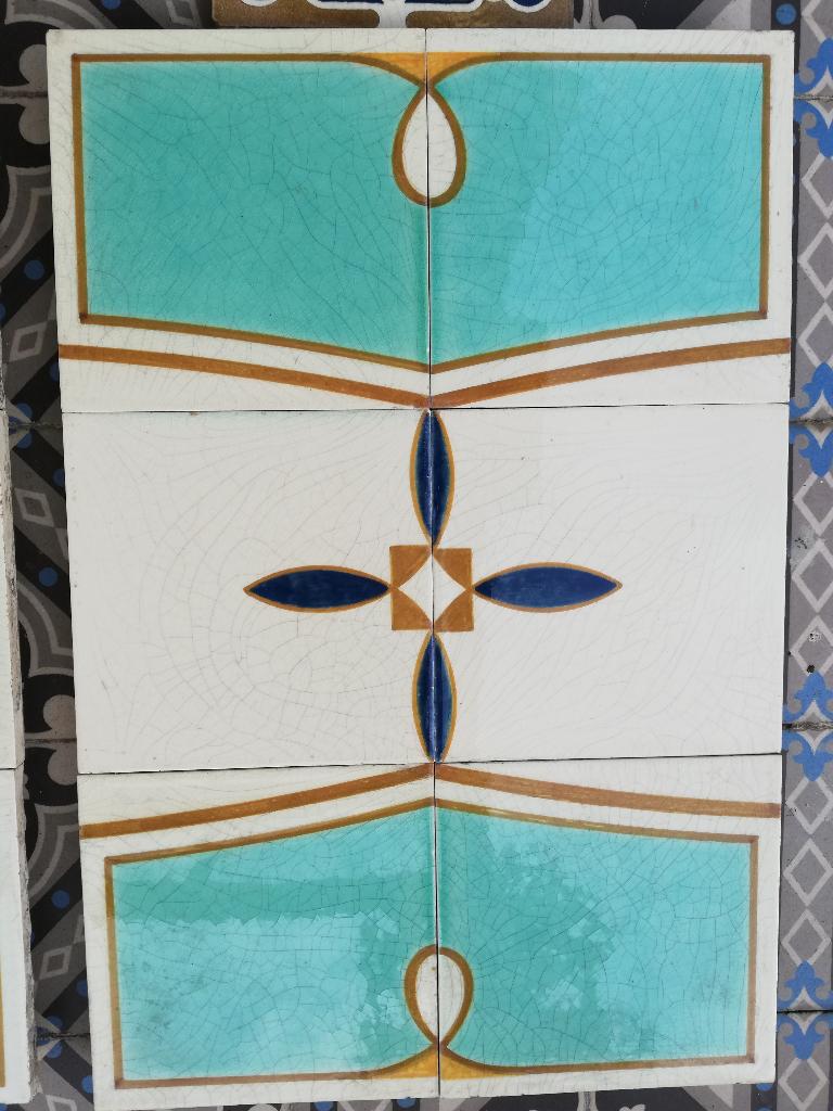 Rozenburg tegelpaneel 45x30cm, prachtig turquoise oker blauw