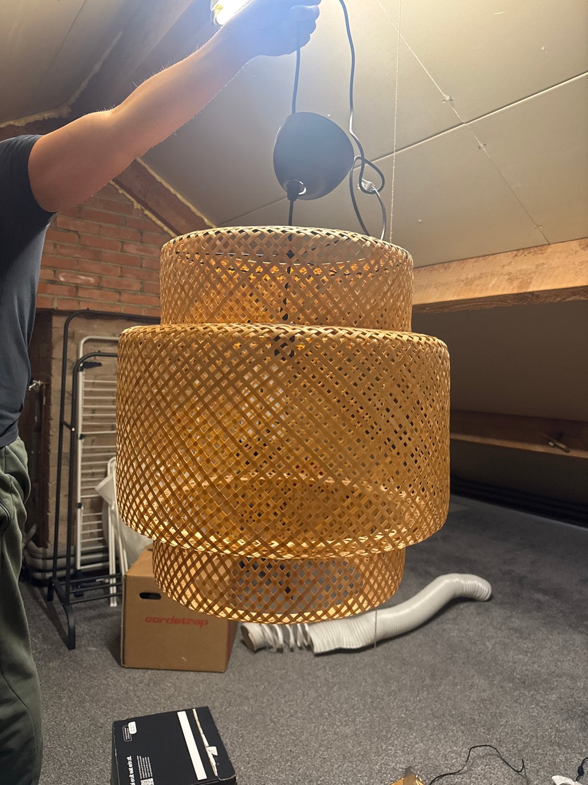 Stijlvolle Ikea hanglamp - 3 lagen, Huis en Inrichting, Lampen | Hanglampen, Ophalen, Zo goed als nieuw, Hout, 50 tot 75 cm