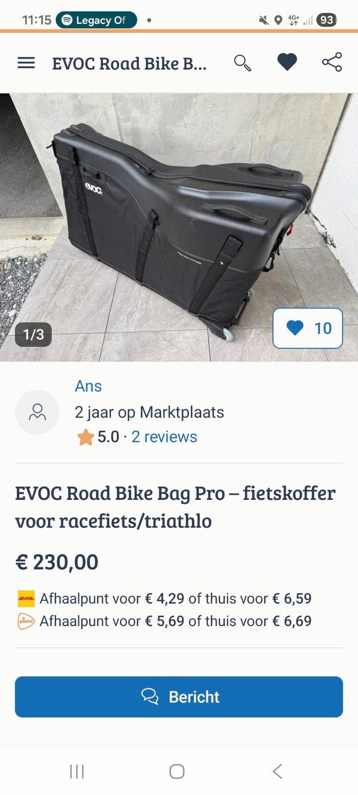 Evoc road bike bag OPLICHTING!!!, Ophalen of Verzenden, Zo goed als nieuw, Evoc