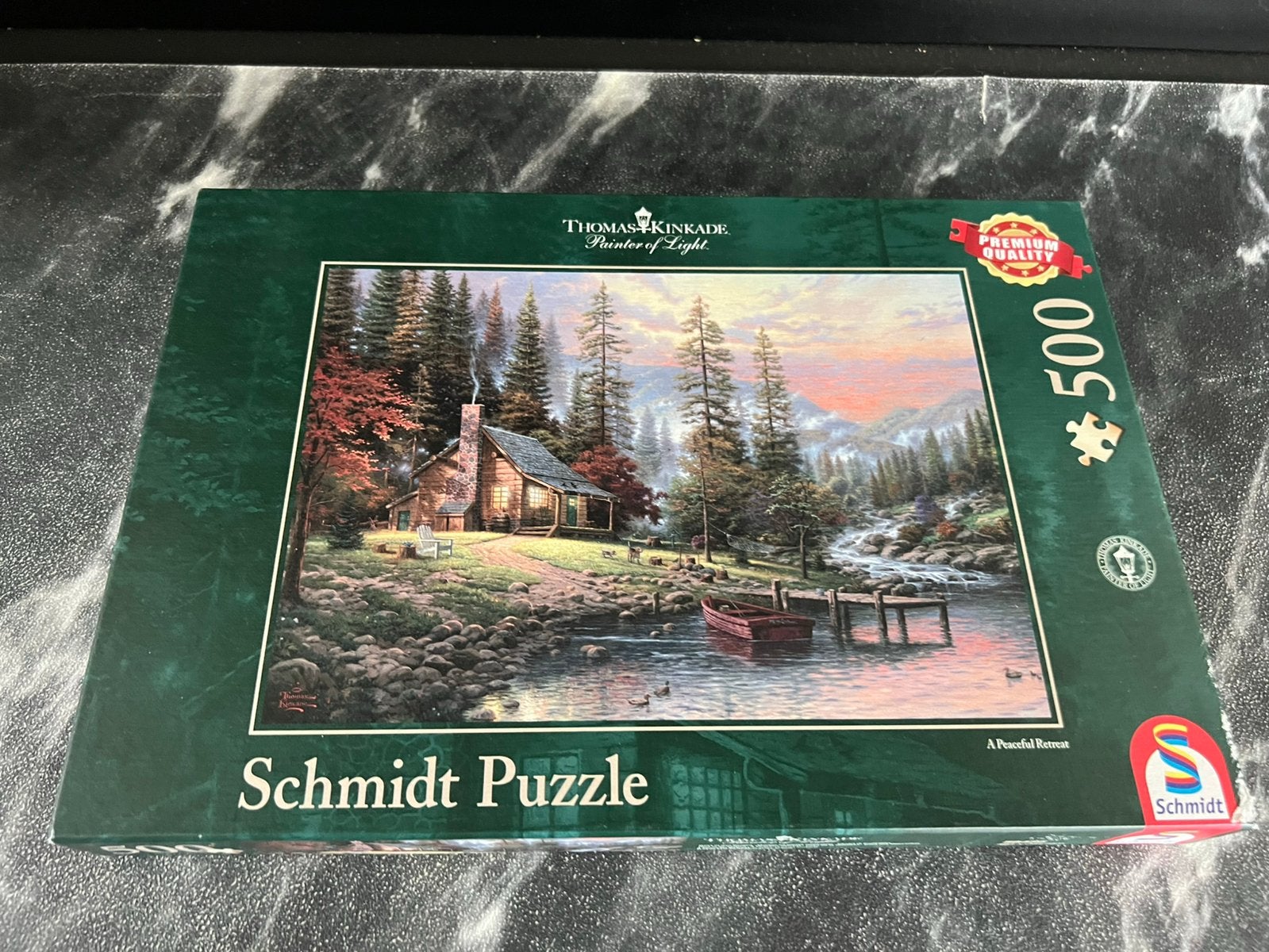 Schmidt puzzel 500 stukjes Thomas Kinkade Huis in de bergen, Ophalen of Verzenden, 500 t/m 1500 stukjes, Zo goed als nieuw