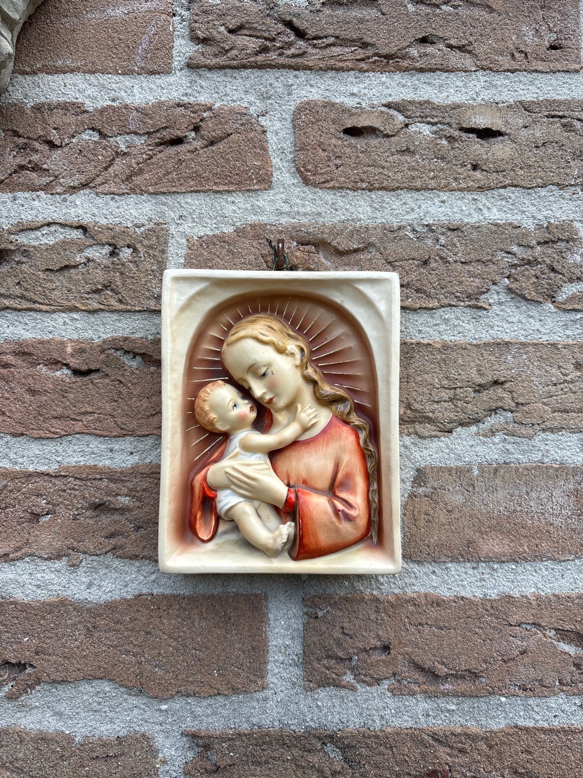 Vintage Maria met kindje Jezus wanddecoratie 11x14cm, Antiek en Kunst, Ophalen of Verzenden