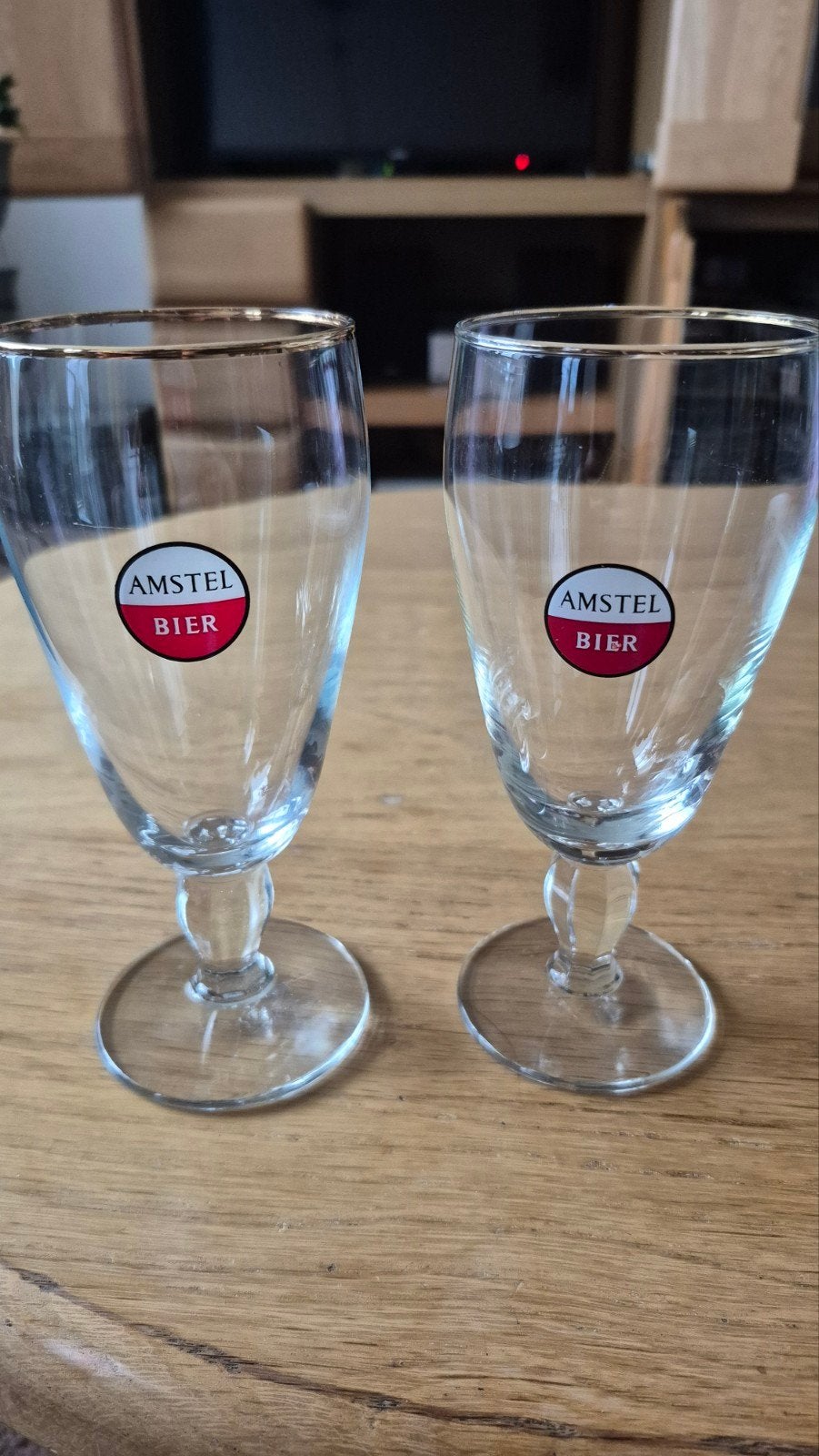 2 retro Amstel Bier glazen - Zo goed als nieuw, Ophalen, Zo goed als nieuw, Overige merken, Glas